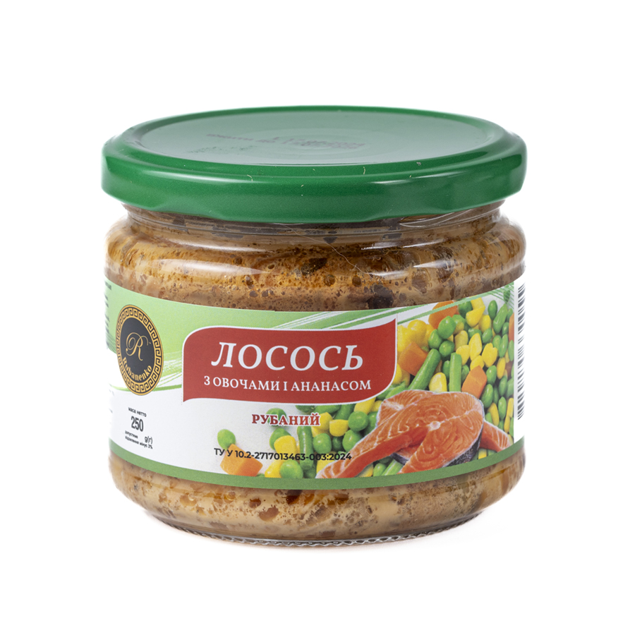 Лосось з овочами і ананасом у власному соку 250г